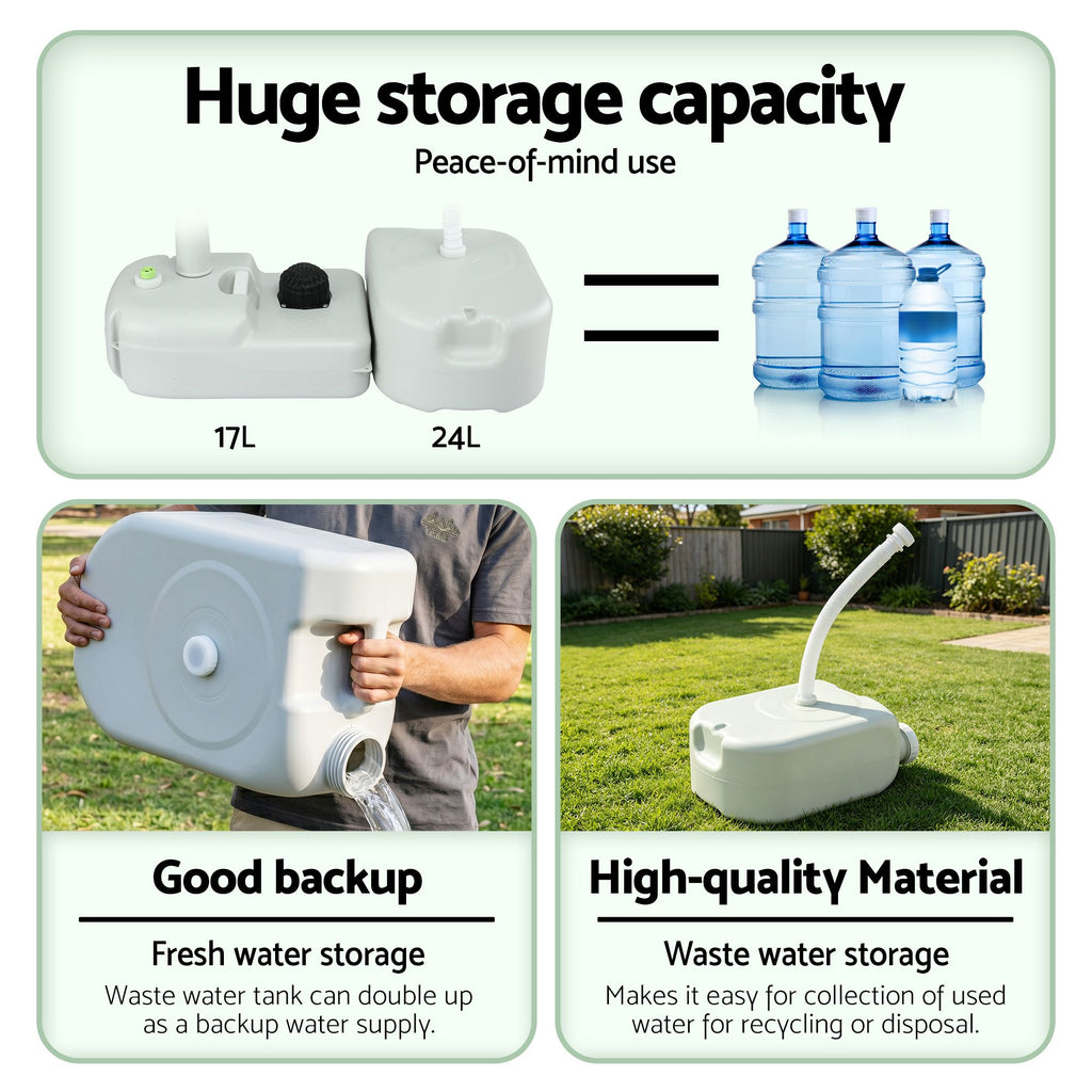 Lavabo portátil para acampar Weisshorn con soporte para lavarse las manos, capacidad de 43 l