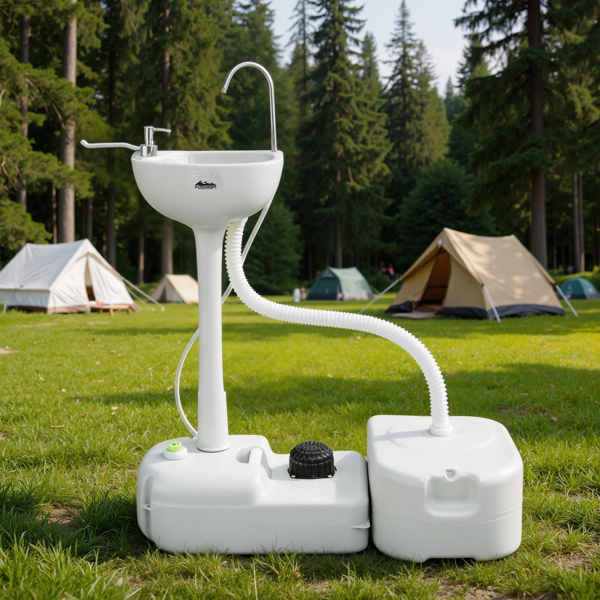 Lavabo portátil para acampar Weisshorn con soporte para lavarse las manos, capacidad de 43 l