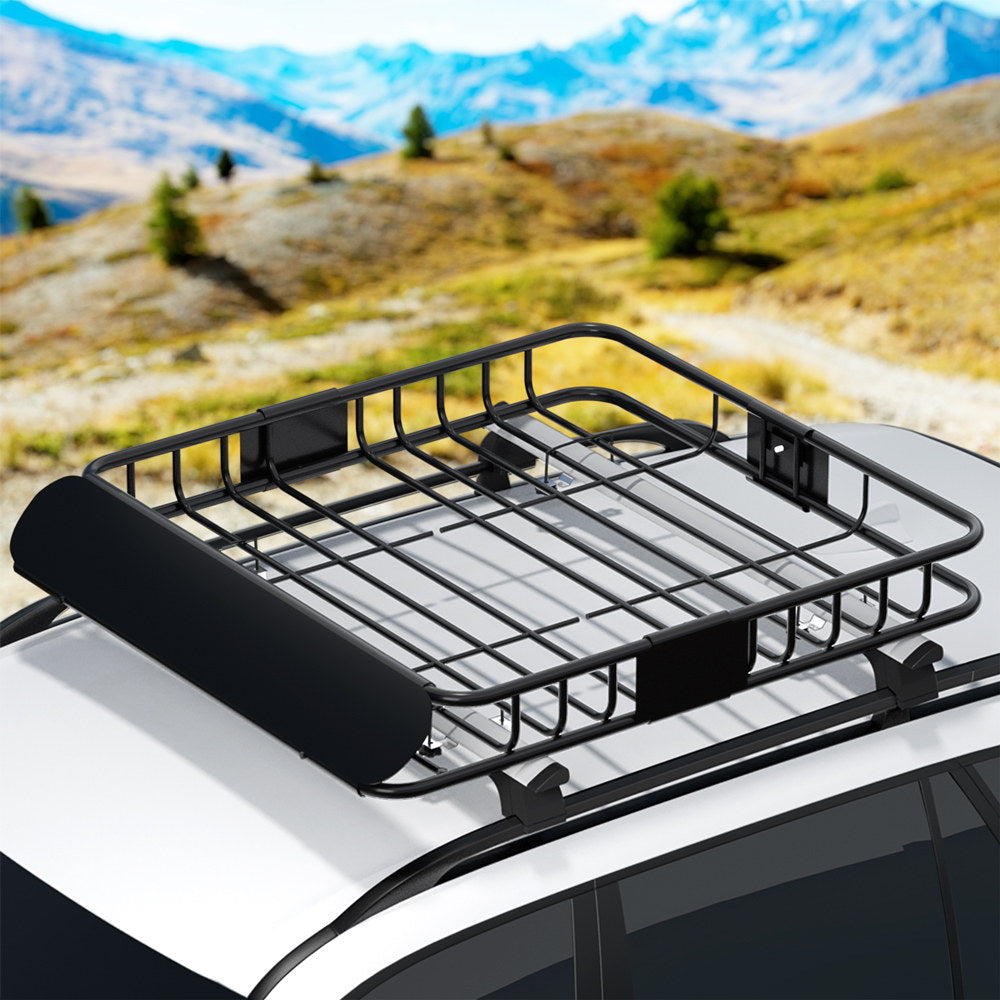 Giantz Universal Car Roof Rack Basket Luggage Vehicle Cargo Carrier 111cm Black - YDS.com.au