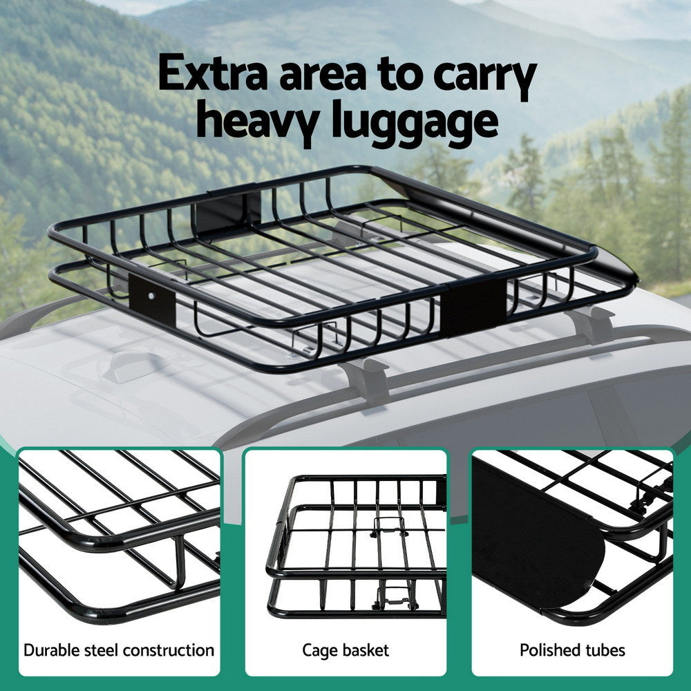 Giantz Universal Car Roof Rack Basket Luggage Vehicle Cargo Carrier 111cm Black - YDS.com.au