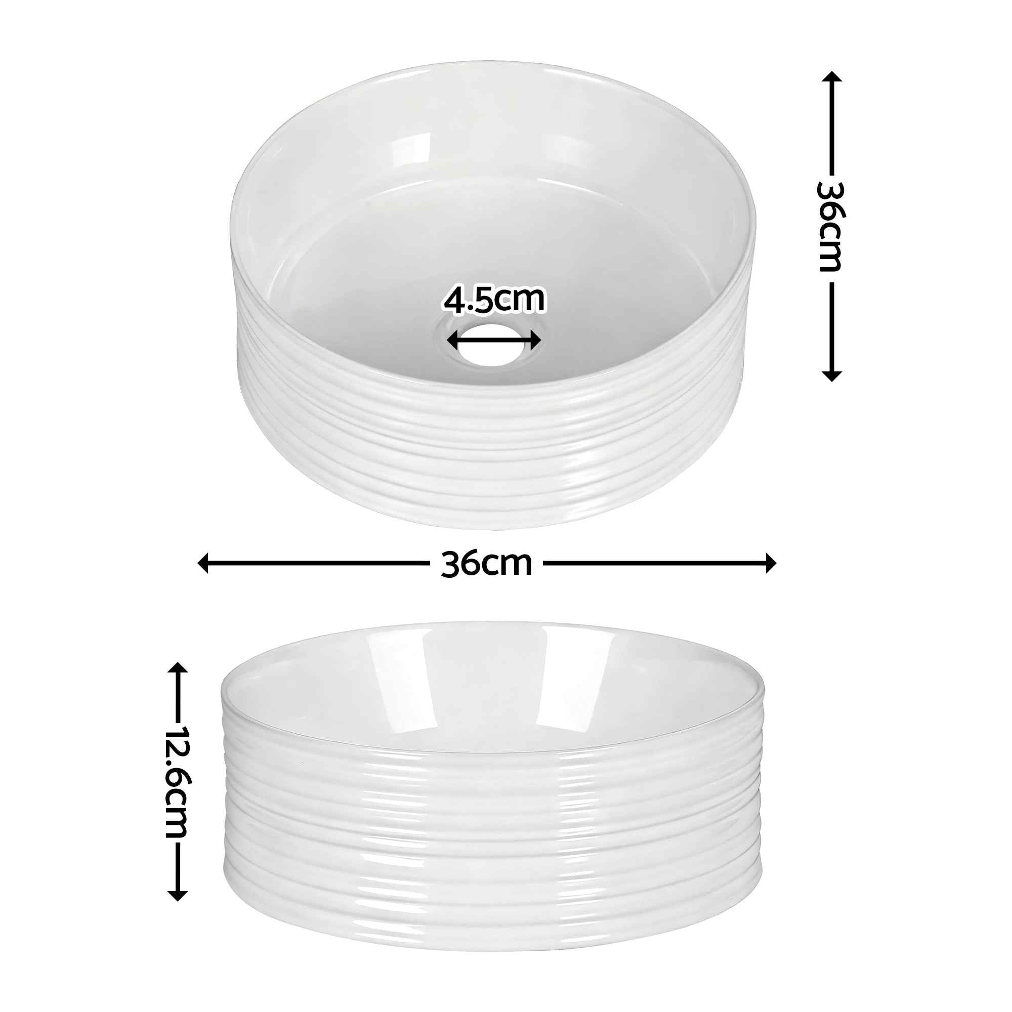 Cefito Bathroom Basin Vanity Sink Vessel Ceramic White Round Countertop 36cm