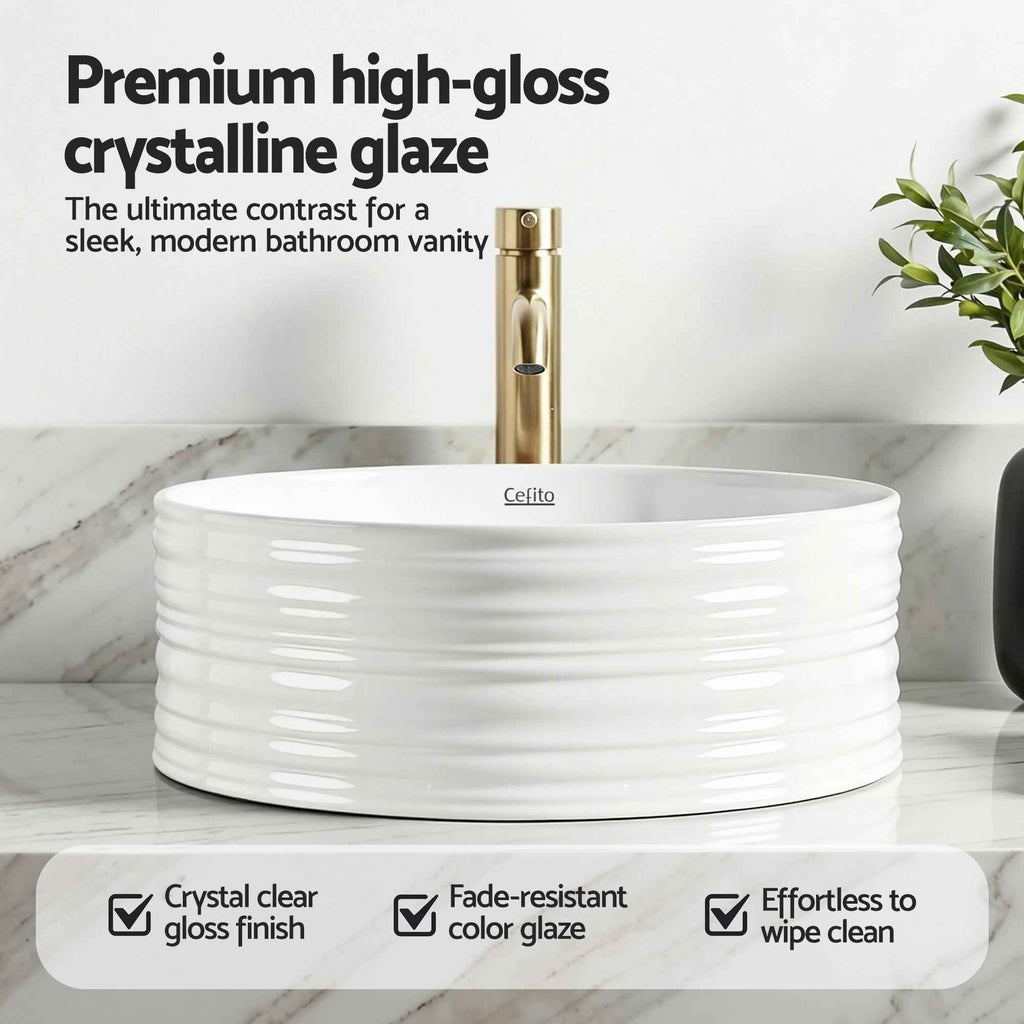 Cefito Bathroom Basin Vanity Sink Vessel Ceramic White Round Countertop 36cm