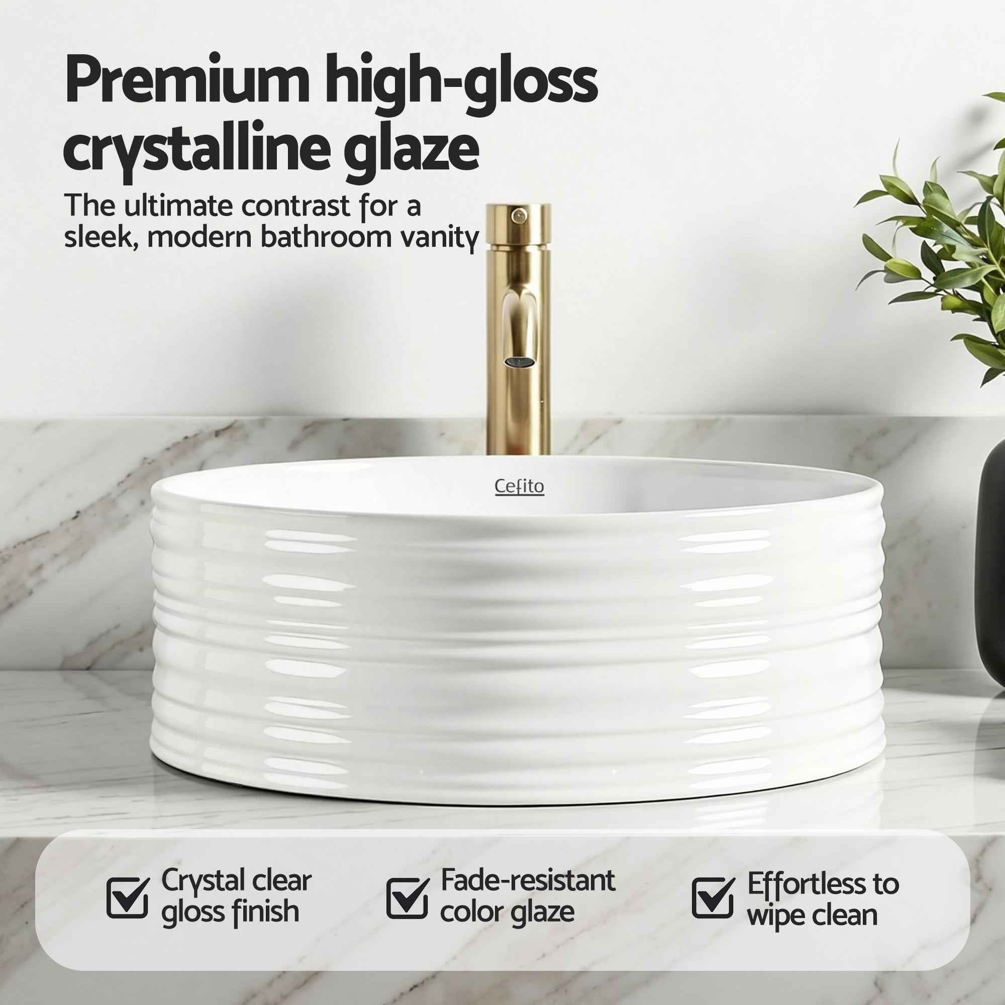 Cefito Bathroom Basin Vanity Sink Vessel Ceramic White Round Countertop 36cm
