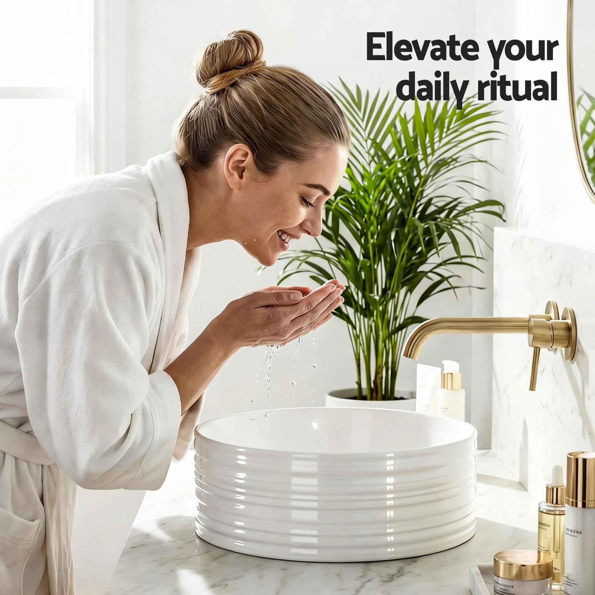 Cefito Bathroom Basin Vanity Sink Vessel Ceramic White Round Countertop 36cm