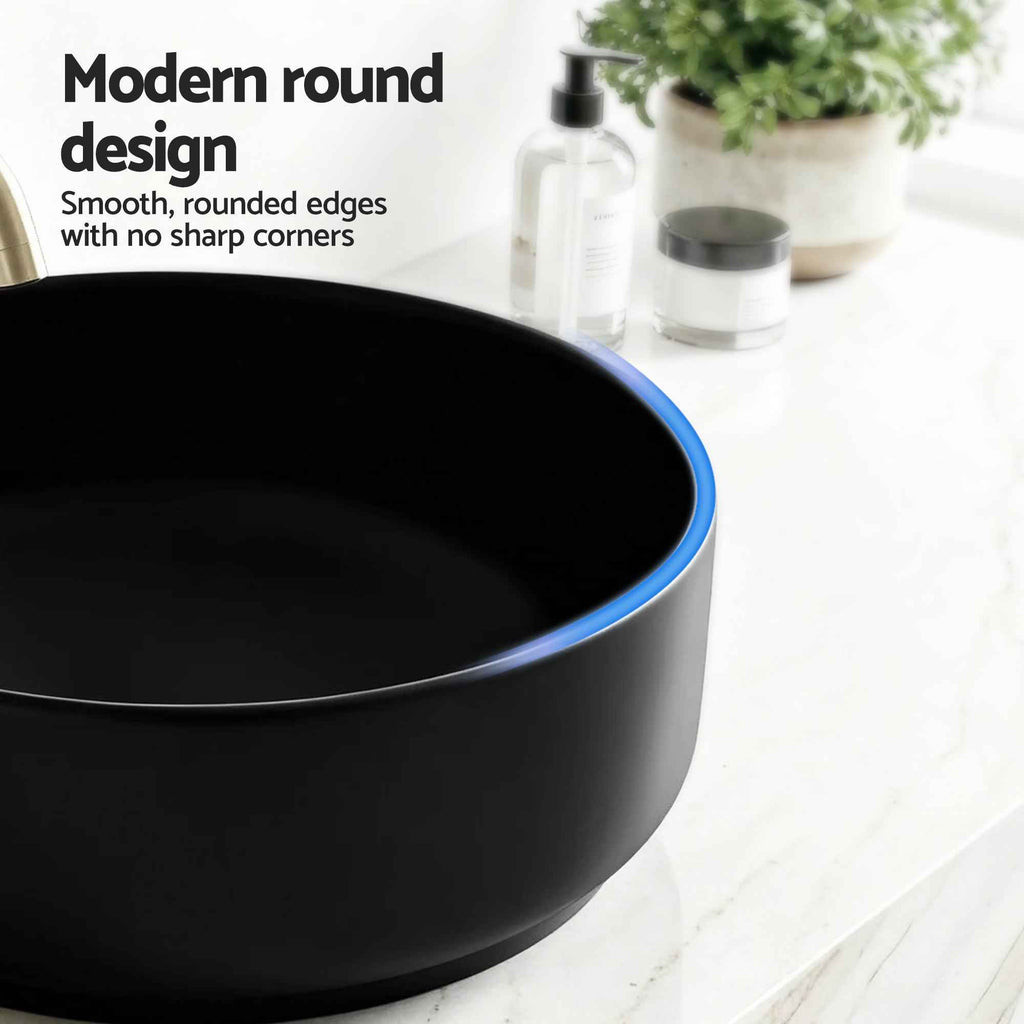 Cefito Bathroom Basin Ceramic Vanity Sink Vessel Bowl Wash Matte Black Round Countertop