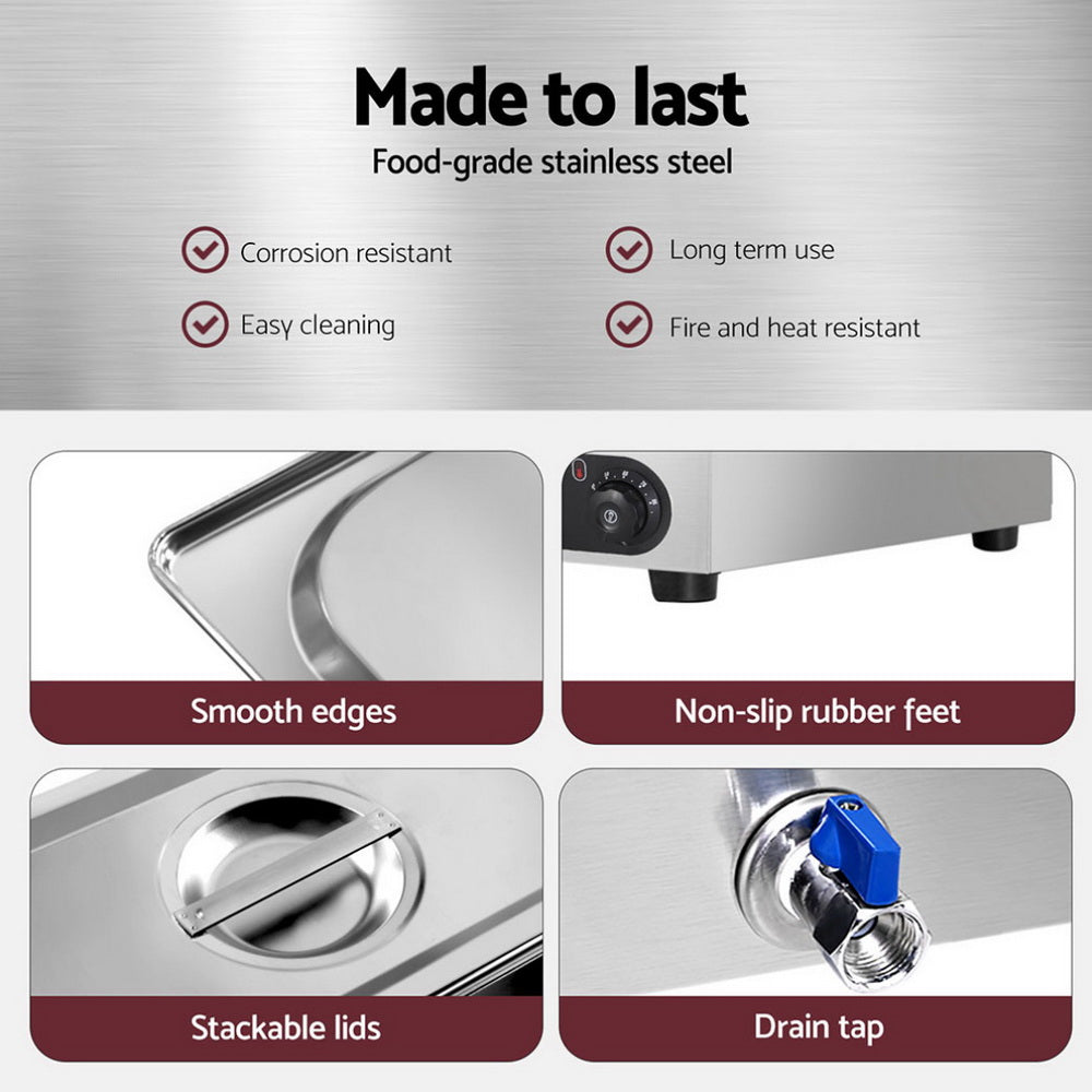 Devanti Commercial Food Warmer Bain Marie 4 Electric Buffet Pans