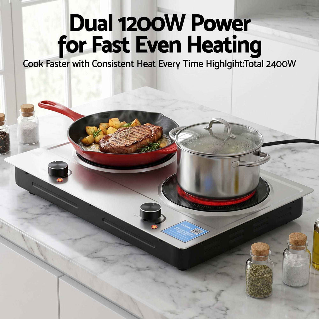 Devanti 2 Hobs Ceramic Cooktop Electric Hot Plate Infrared Knob Control 2400W