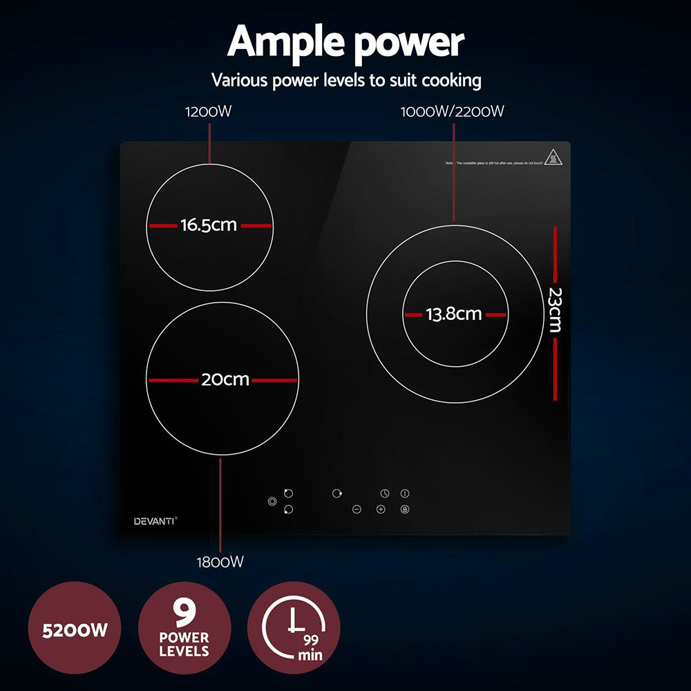 Cocina eléctrica de vitrocerámica Devanti de 60 cm con 4 quemadores y control táctil de 5200 W