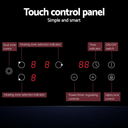 Cocina eléctrica de vitrocerámica Devanti de 60 cm con 4 quemadores y control táctil de 5200 W