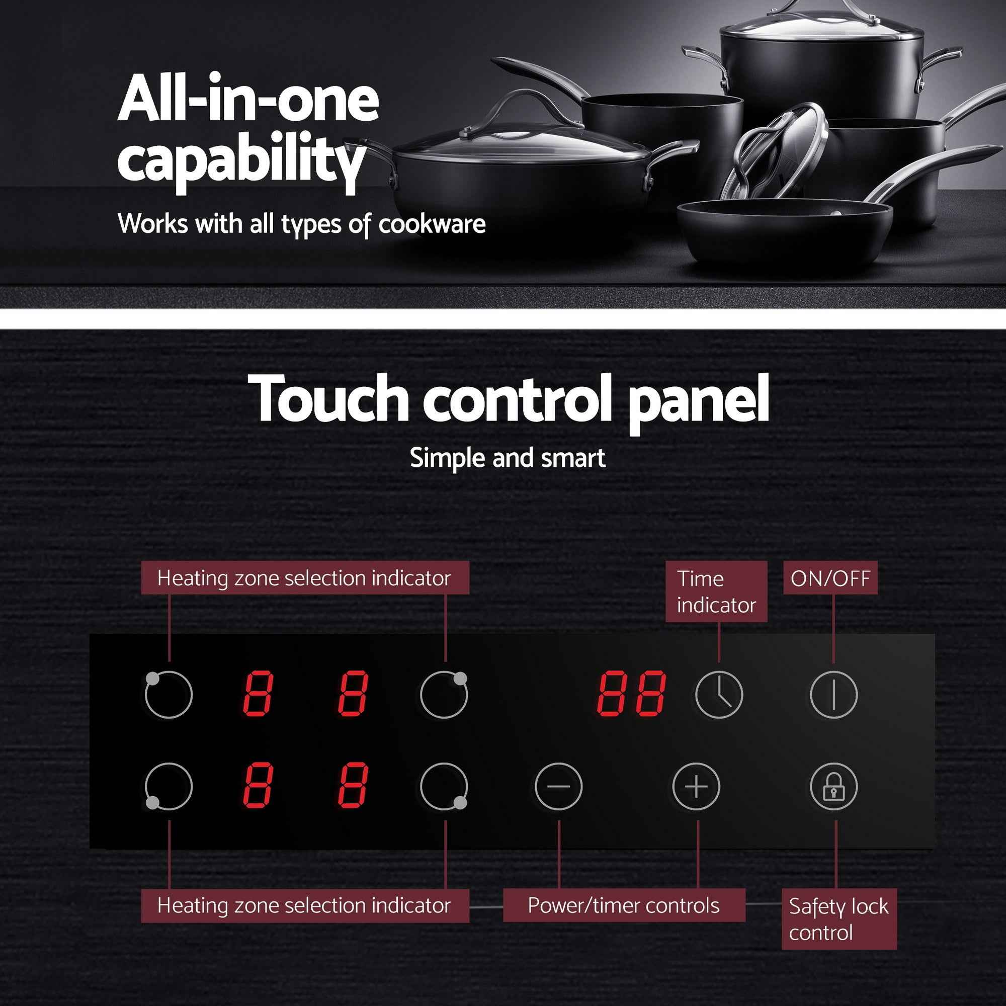Devanti Electric Ceramic Cooktop 60cm Touch Control Grey