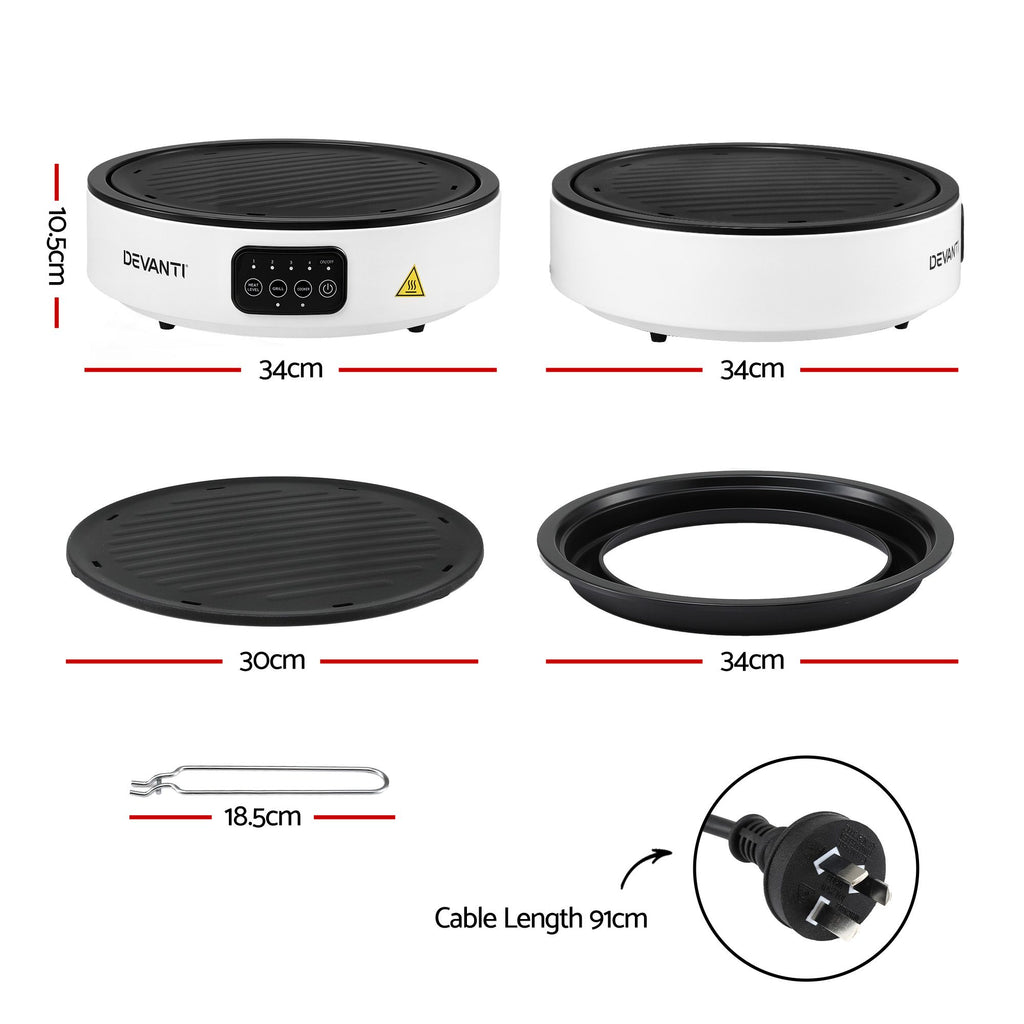 Devanti Ceramic Cooktop Electric Hot Plate Countertop Grill Cooker White