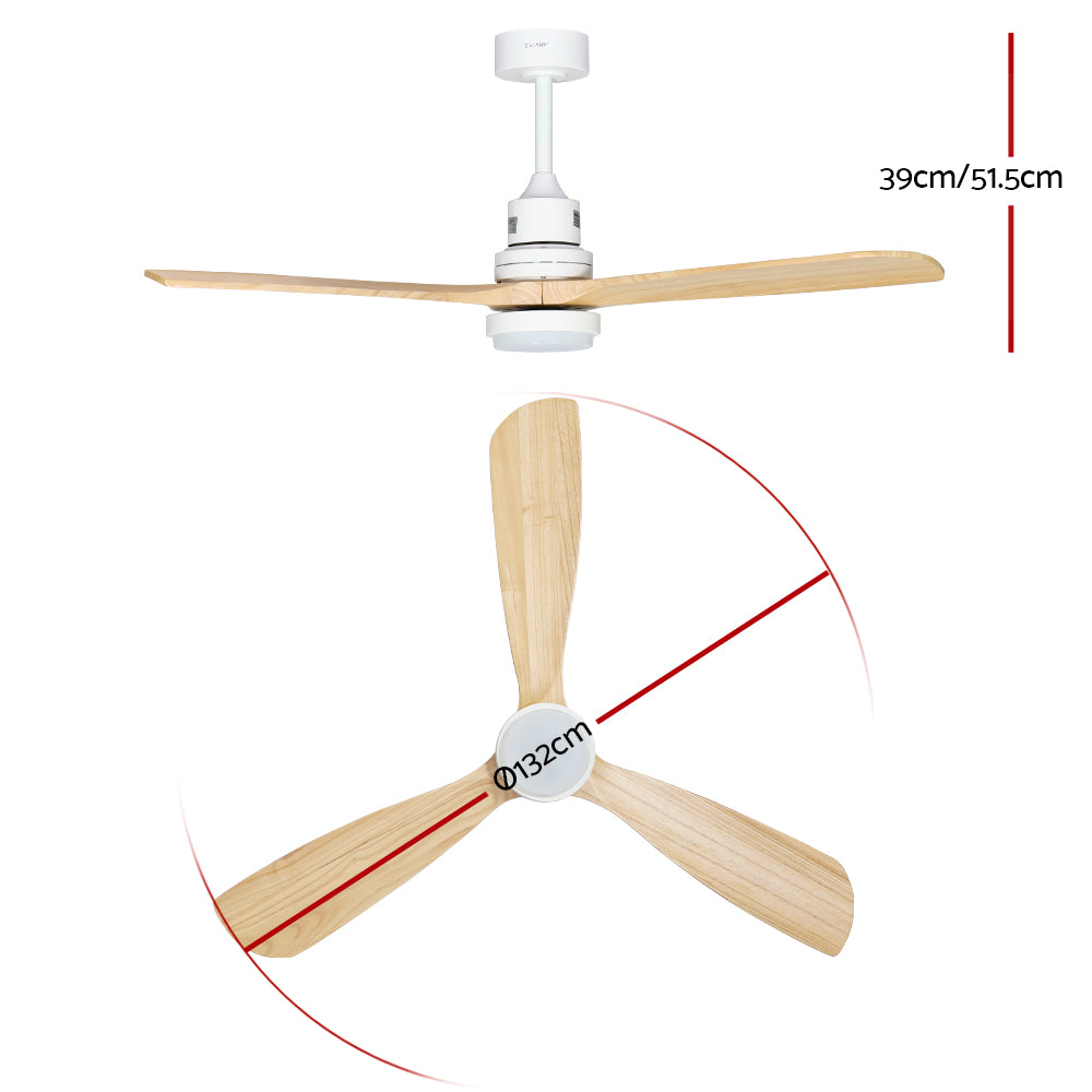 Ventilador de techo Devanti de 52'' con motor de CA y luz LED y control remoto - Madera clara