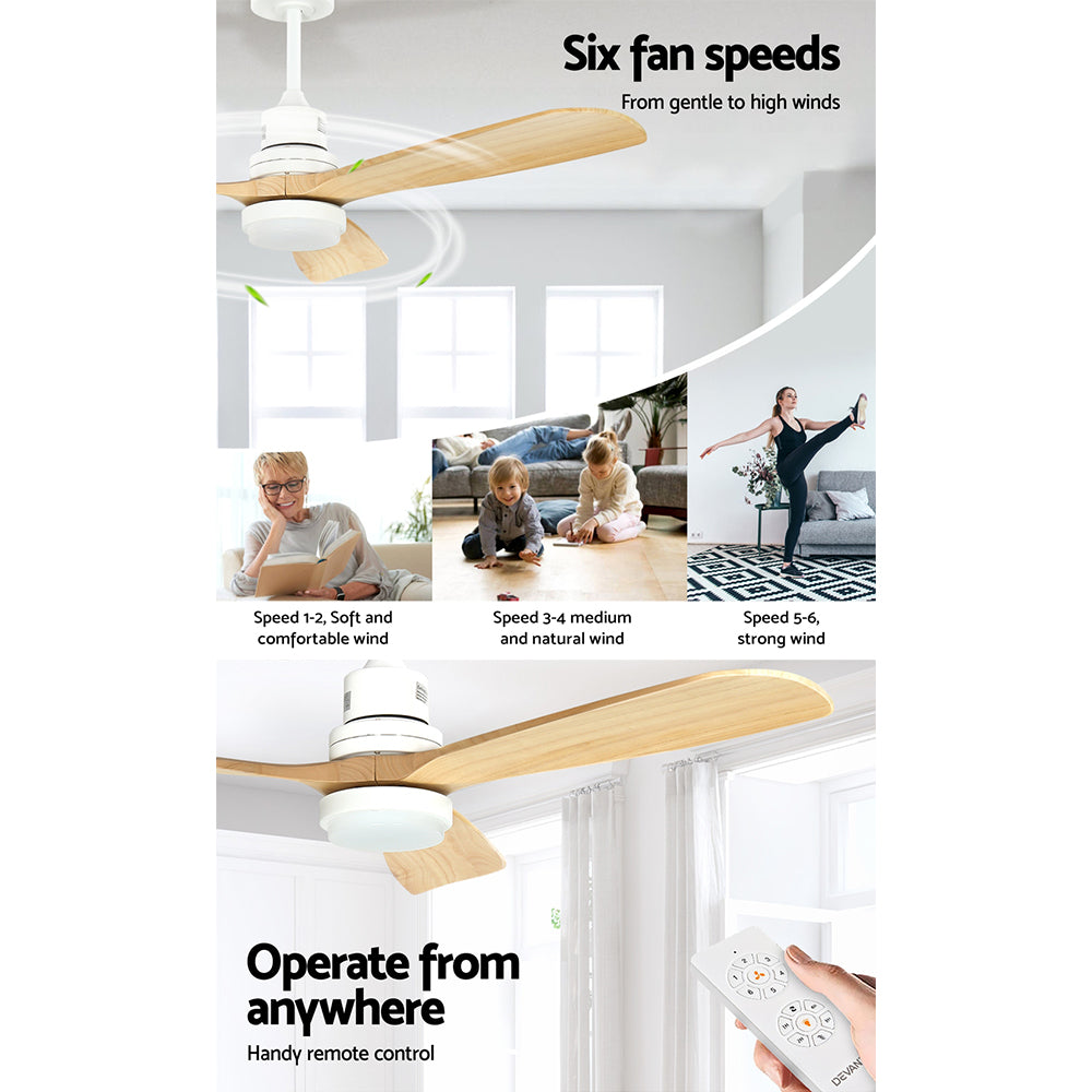 Ventilador de techo Devanti de 52'' con motor de CA y luz LED y control remoto - Madera clara