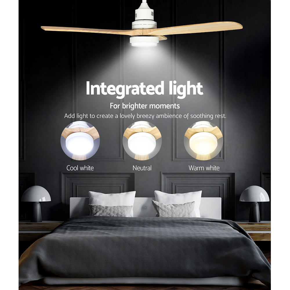 Ventilador de techo Devanti de 52'' con motor de CA y luz LED y control remoto - Madera clara