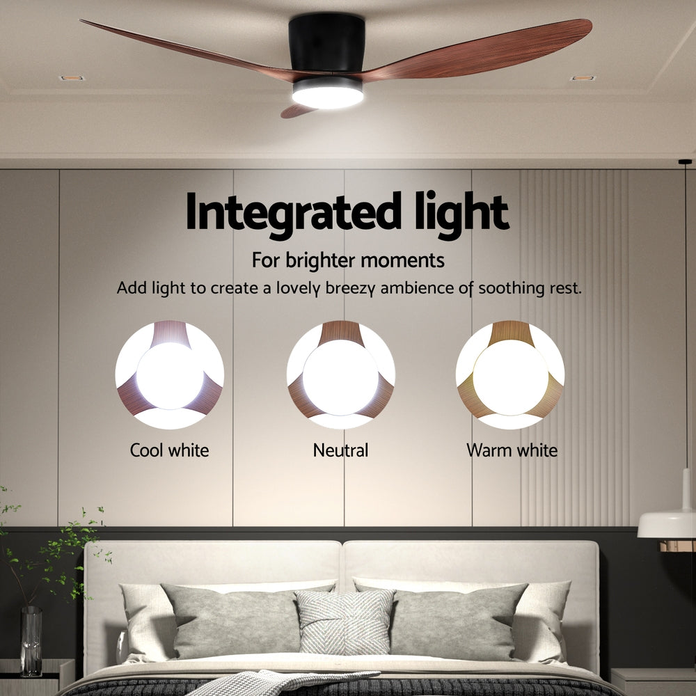 Devanti 52'' Ceiling Fan DC Motor w/Light w/Remote - Dark Wood