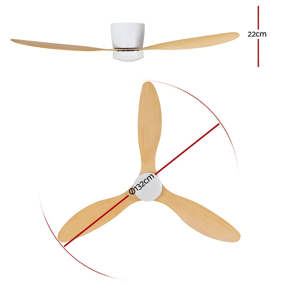 Ventilador de techo Devanti de 52'' con motor de CC, luz y control remoto, madera clara