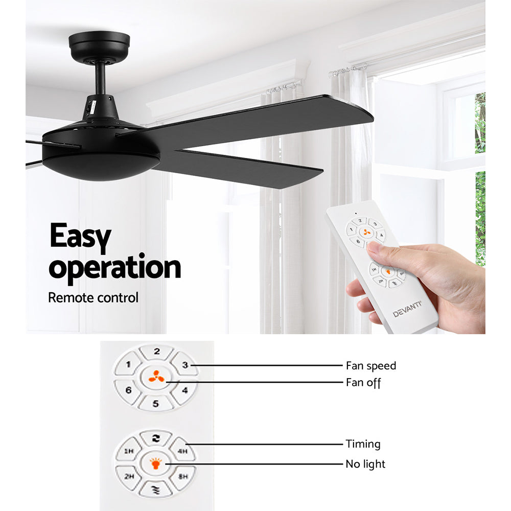 Ventilador de techo Devanti de 52'' con control remoto, color negro