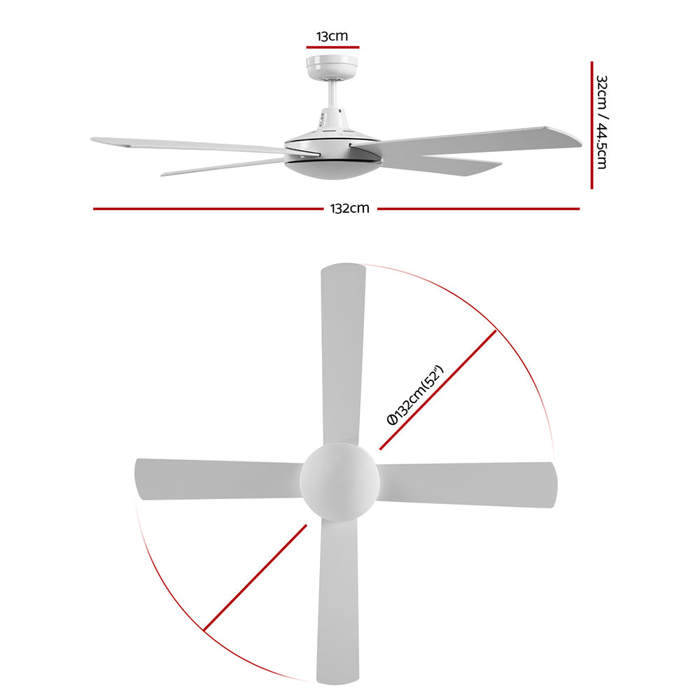 Devanti 52'' Ceiling Fan AC Motor 4 Blades w/Remote - White - YDS.com.au