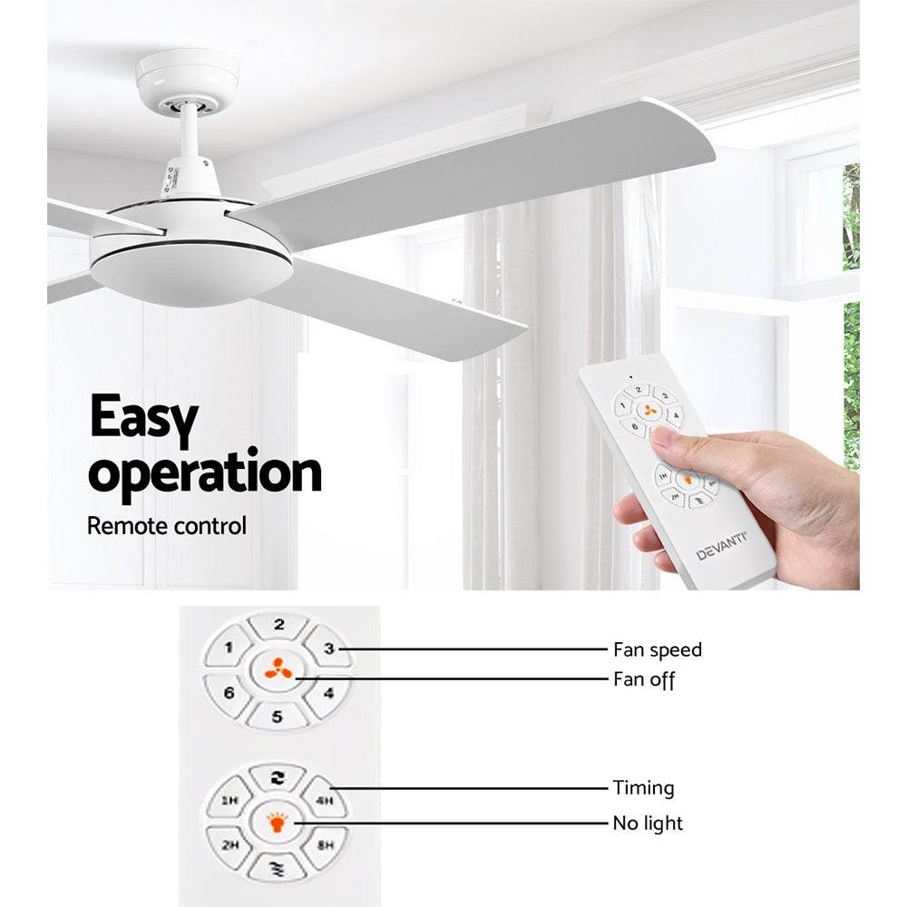 Devanti 52'' Ceiling Fan AC Motor 4 Blades w/Remote - White - YDS.com.au