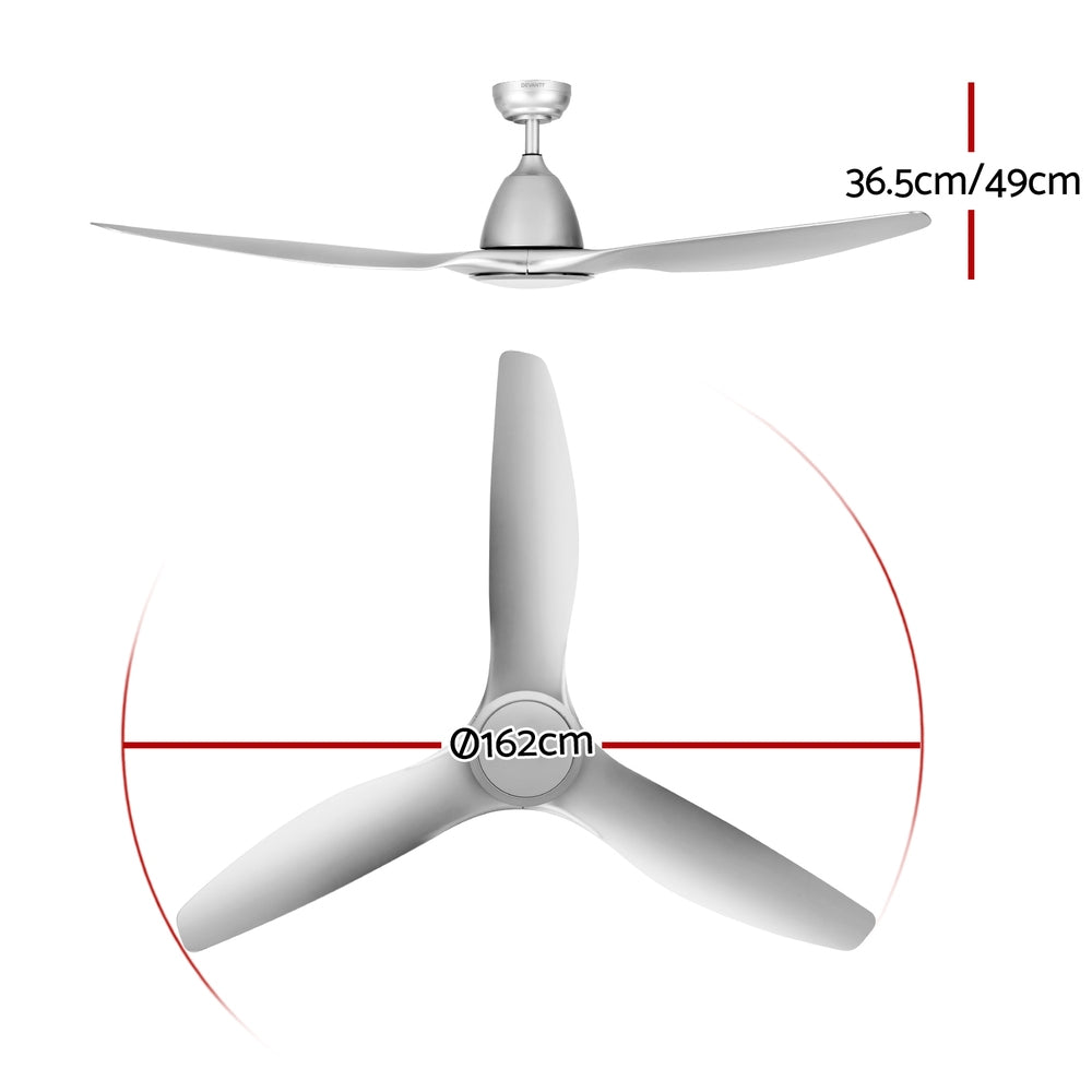 Devanti 64 Inch Ceiling Fan DC Motor w/Light w/Remote - Silver - YDS.com.au