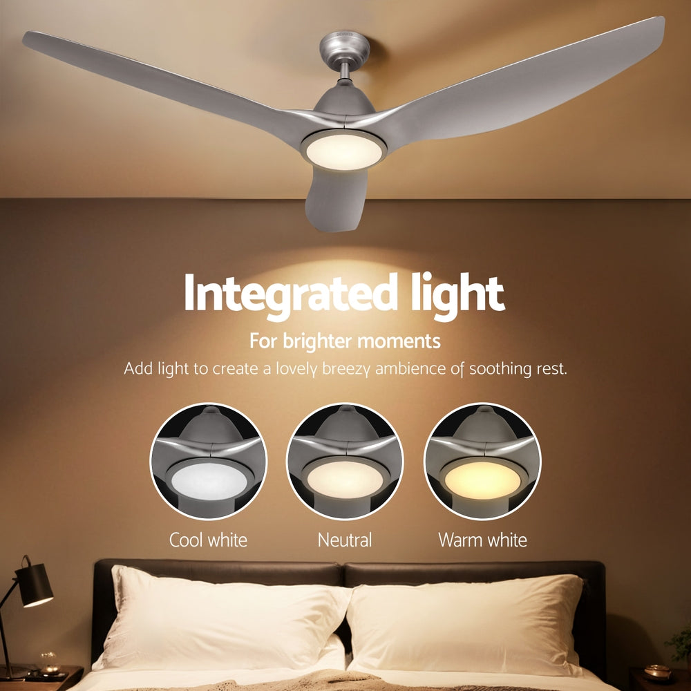 Devanti 64 Inch Ceiling Fan DC Motor w/Light w/Remote - Silver - YDS.com.au