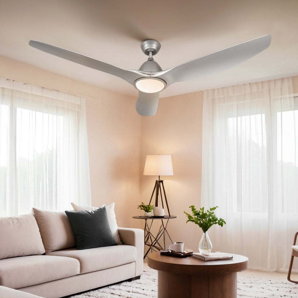 Devanti 64 Inch Ceiling Fan DC Motor w/Light w/Remote - Silver - YDS.com.au