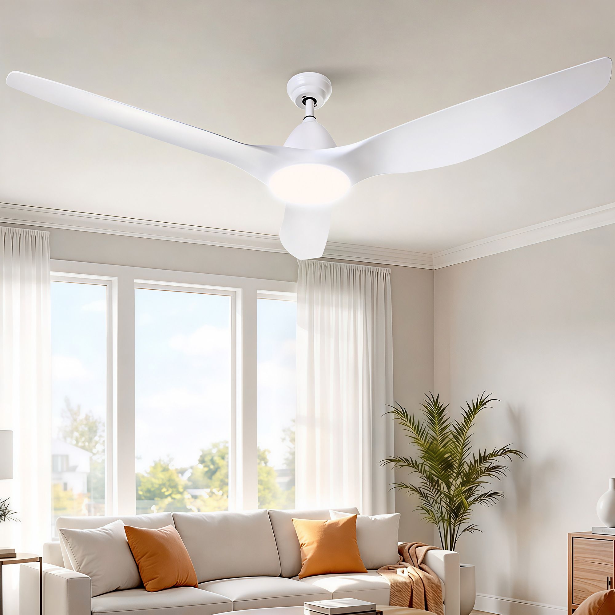 Ventilador de techo Devanti de 64'' con motor de CC, luz y control remoto, color blanco