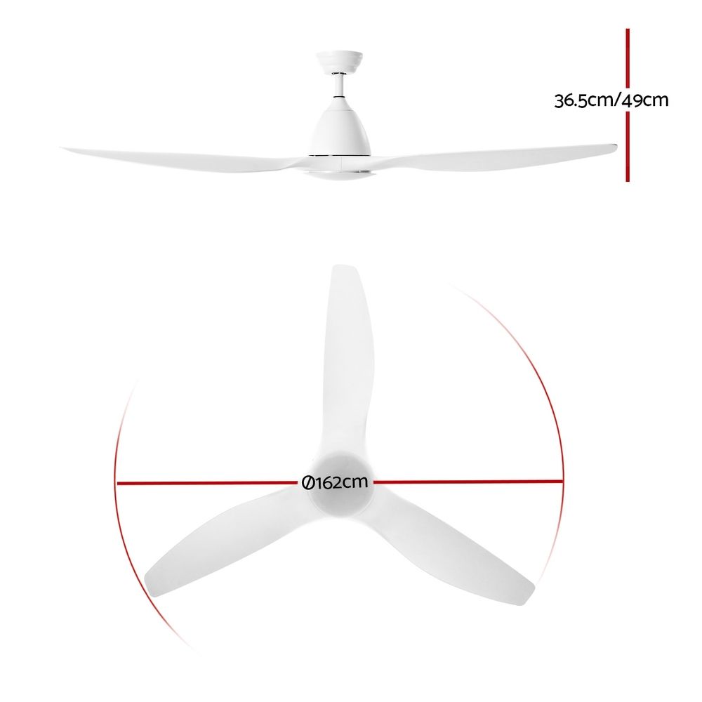 Ventilador de techo Devanti de 64'' con motor de CC, luz y control remoto, color blanco
