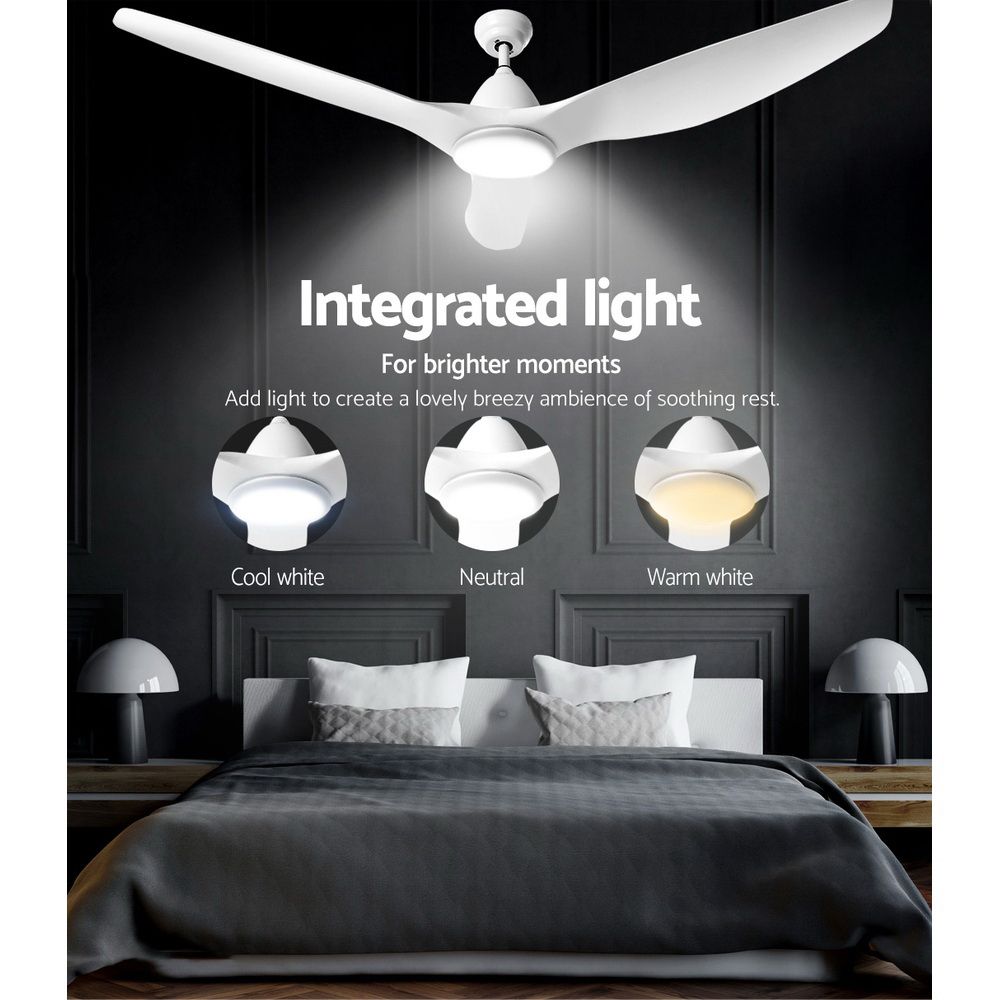 Ventilador de techo Devanti de 64'' con motor de CC, luz y control remoto, color blanco
