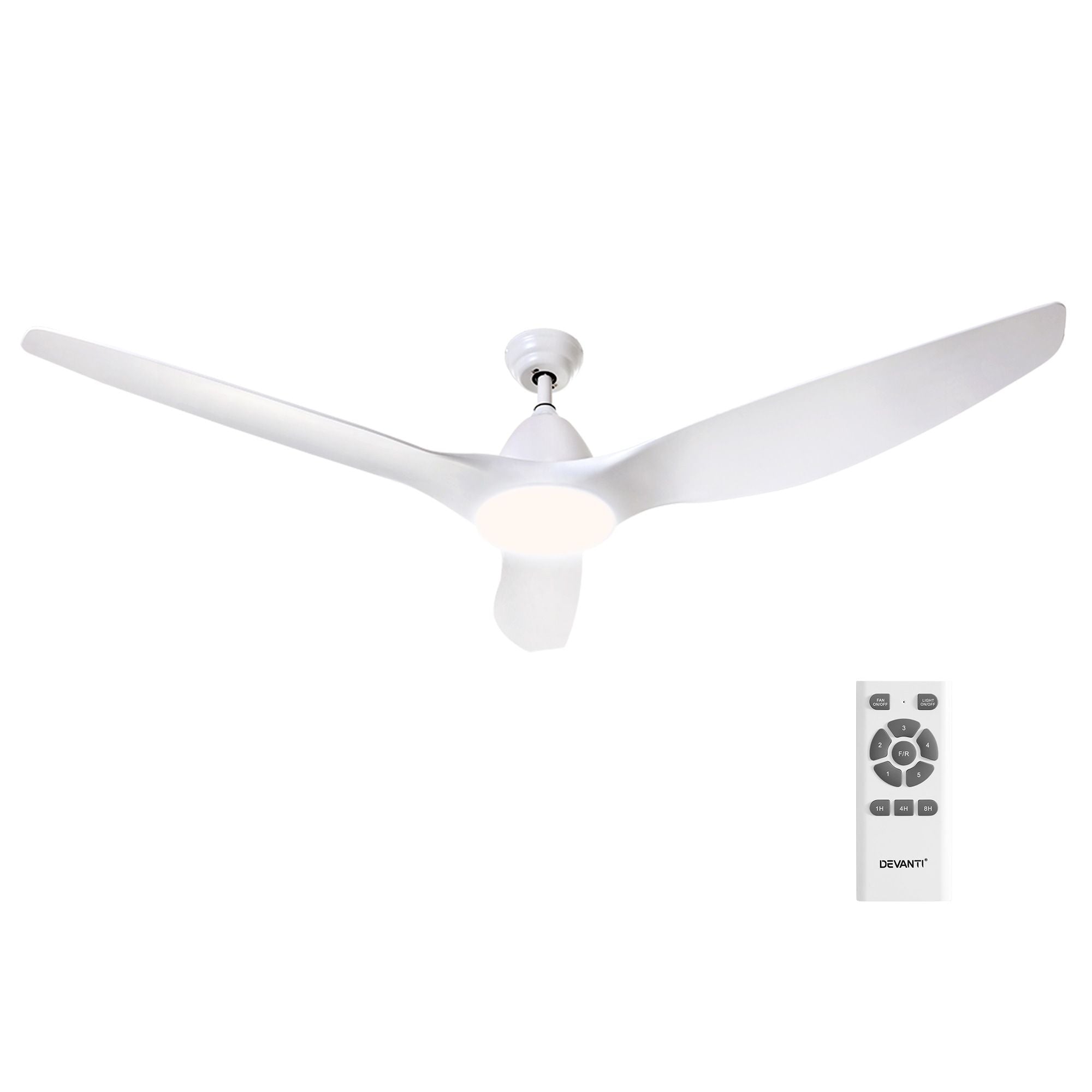 Ventilador de techo Devanti de 64'' con motor de CC, luz y control remoto, color blanco