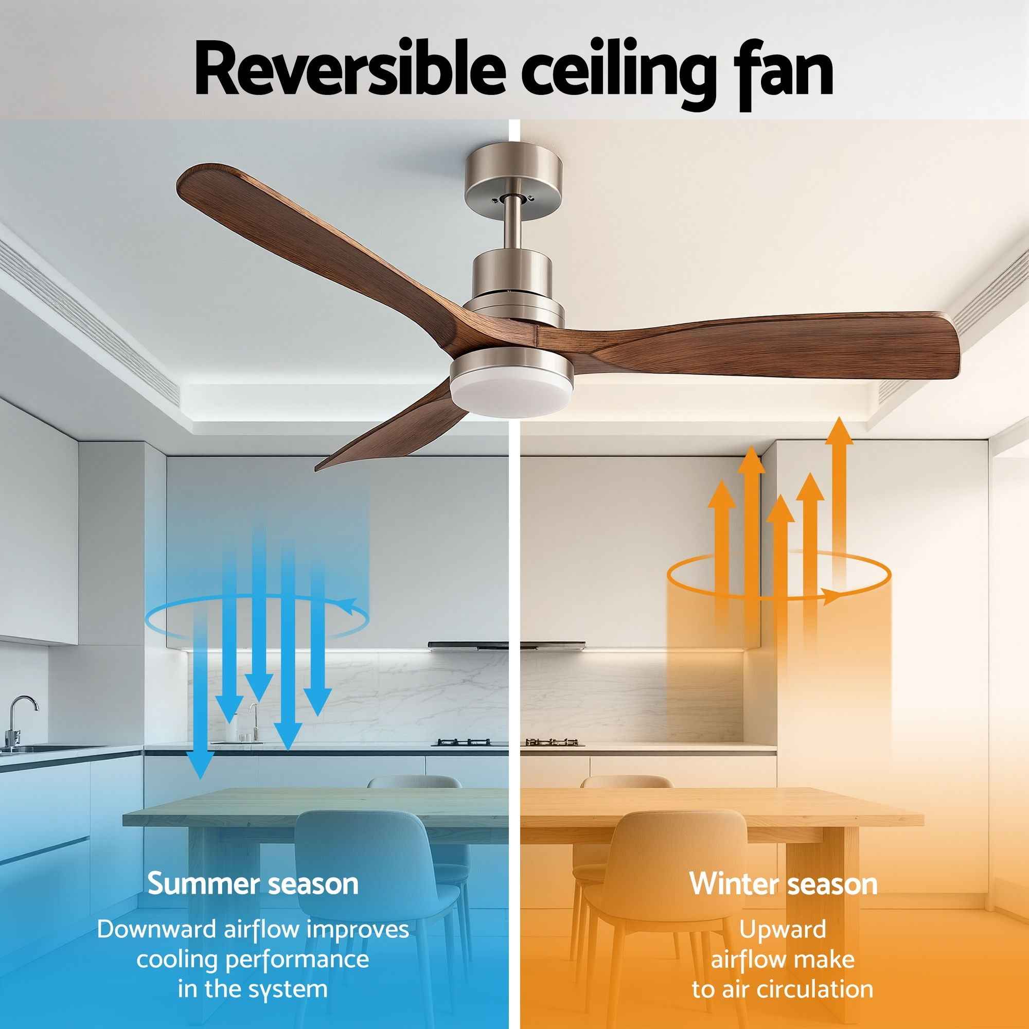 Devanti 52" Ceiling Fan with Light Remote Control DC Motor Smart App Timber Blades Brown
