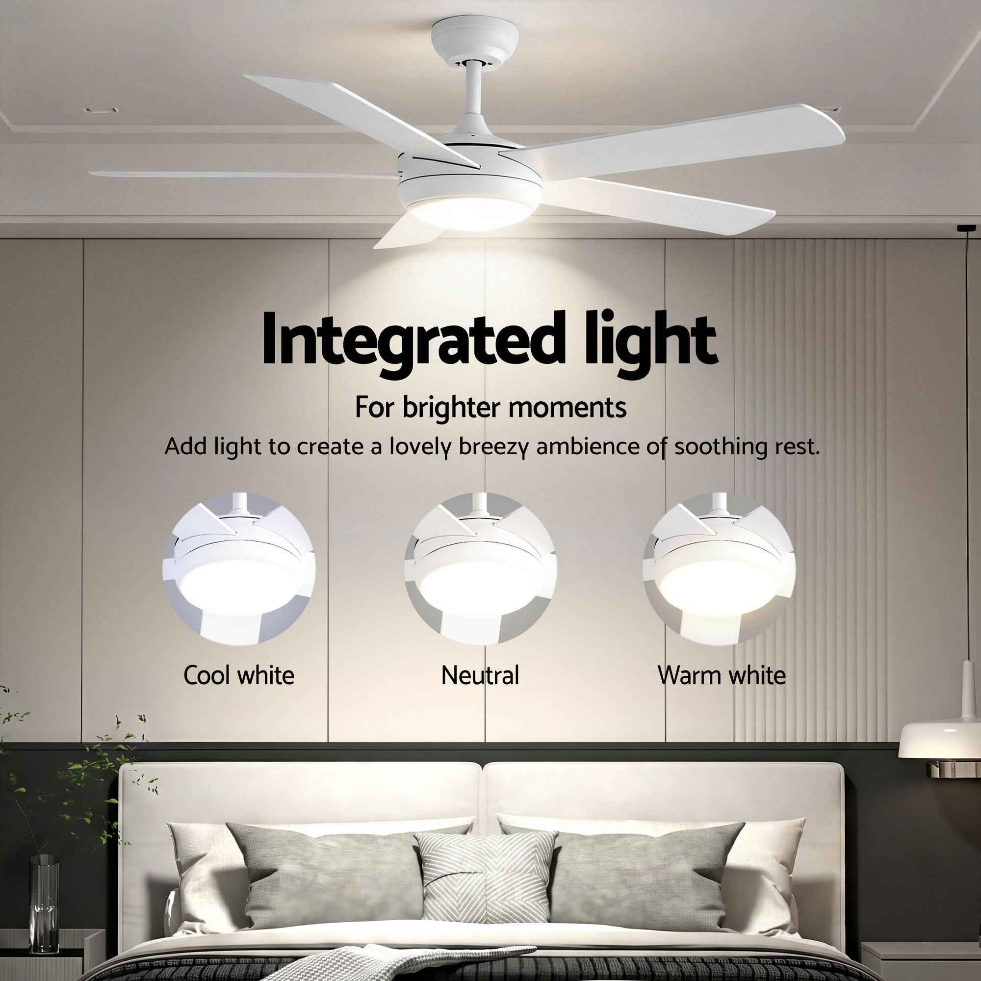 Devanti 52'' Ceiling Fan 5 Blades DC Motor w/Light w/Remote White