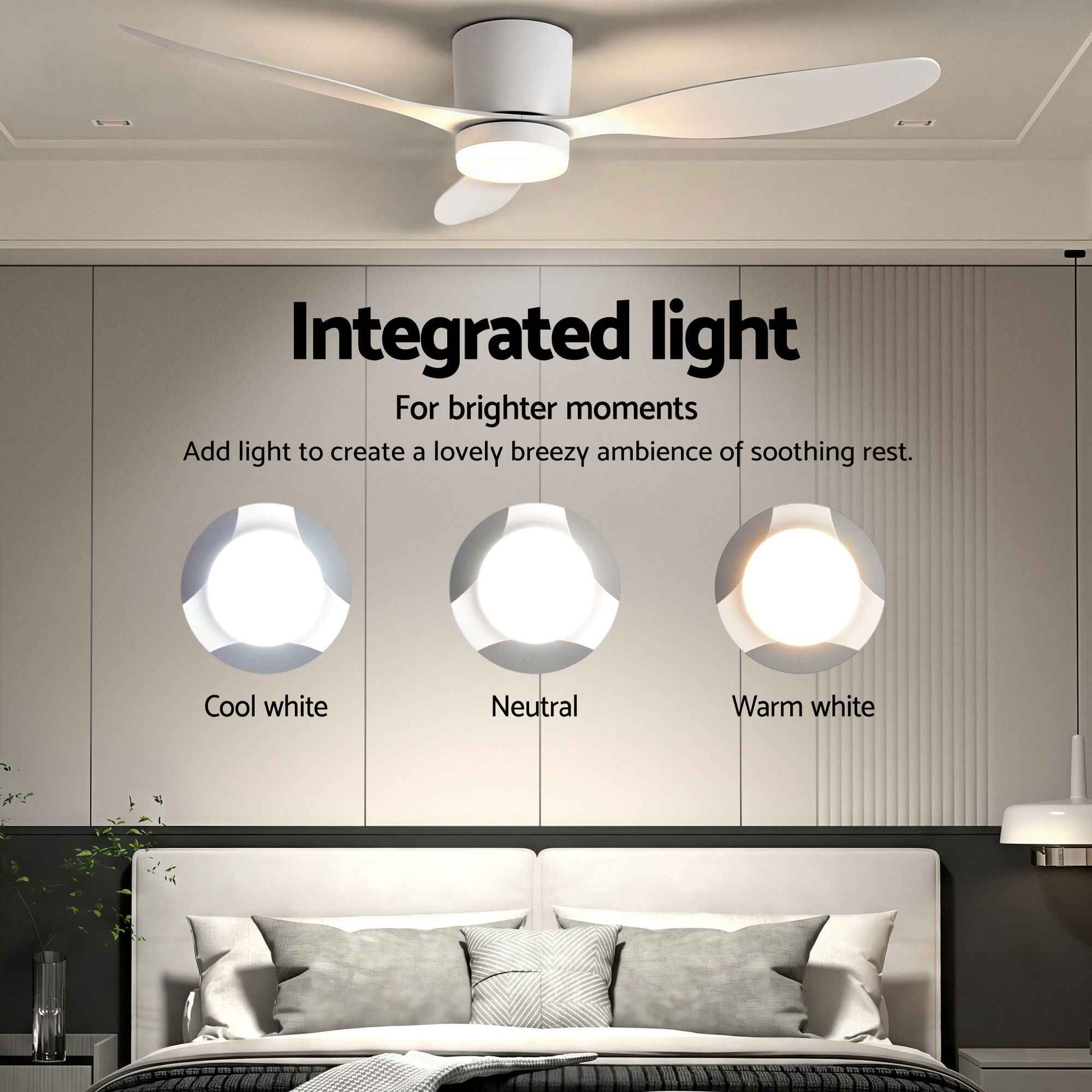 Devanti 52'' Ceiling Fan 3 Blades DC Motor w/Light w/Remote White