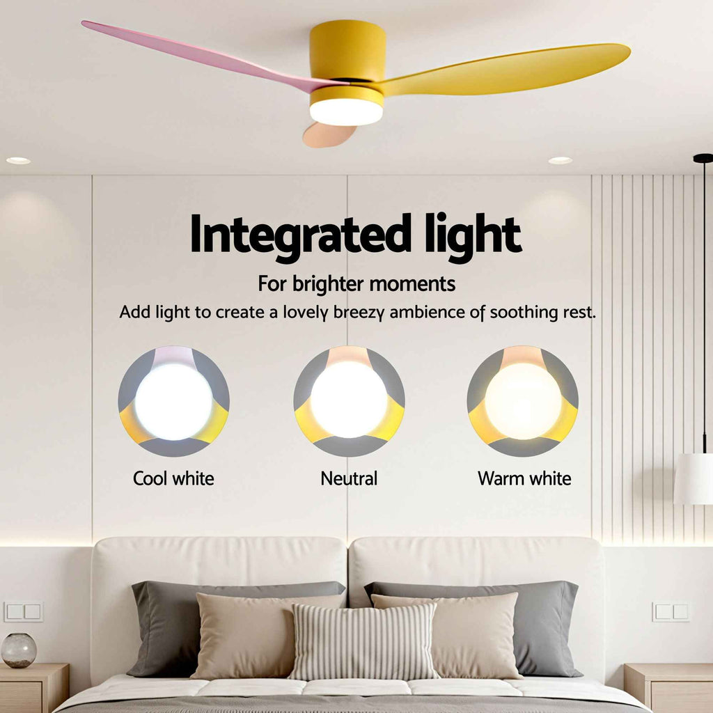Devanti 52'' Ceiling Fan 3 Blades DC Motor w/Light w/Remote Yellow Pink Orange