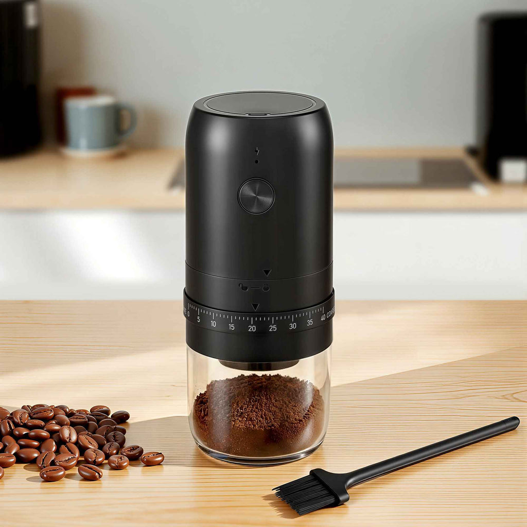 Devanti Electric Coffee Grinder USB-C Rechargeable Portable Coffee Bean Grinder with 40 Precise Grind Settings | Automatic Spice Nut Pepper Grinder Mill with Cleaning Brush & Ground Coffee Container for Home Office Camping Travel, Black