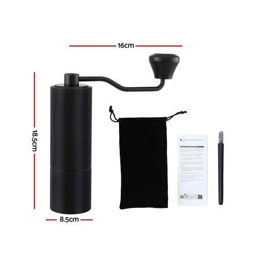 Devanti Manual Coffee Grinder with 24 Adjustable Settings | Hand Coffee Bean Burr Mill for Espresso French Press | Portable Stainless Steel Quiet Grinder with Storage Bag for Travel Camping, Black