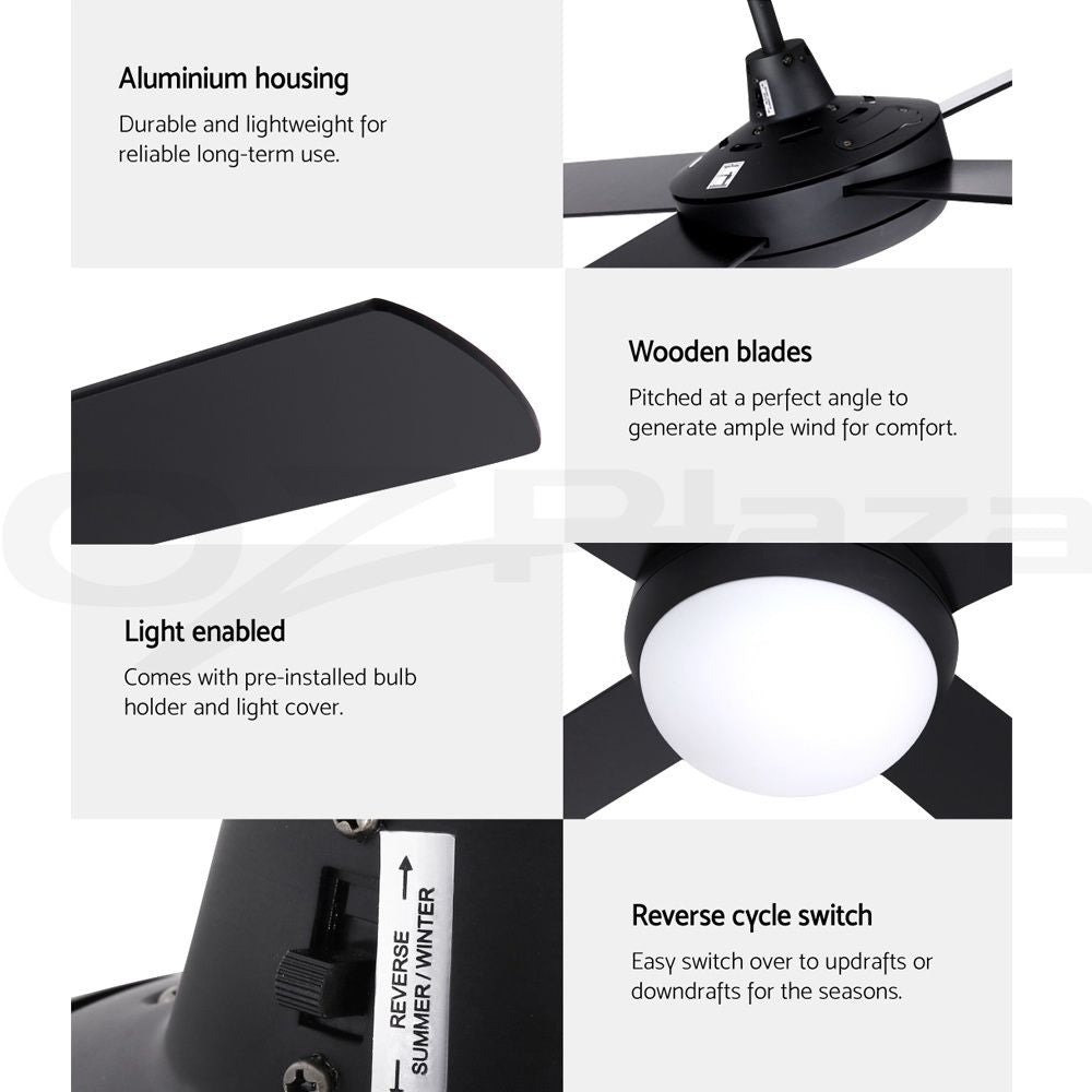 Devanti 52'' Ceiling Fan AC Motor w/Light w/Remote - Black