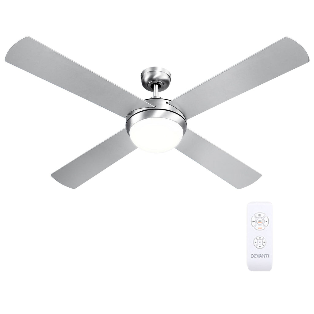 Devanti 52'' Ceiling Fan AC Motor w/Light w/Remote - Silver