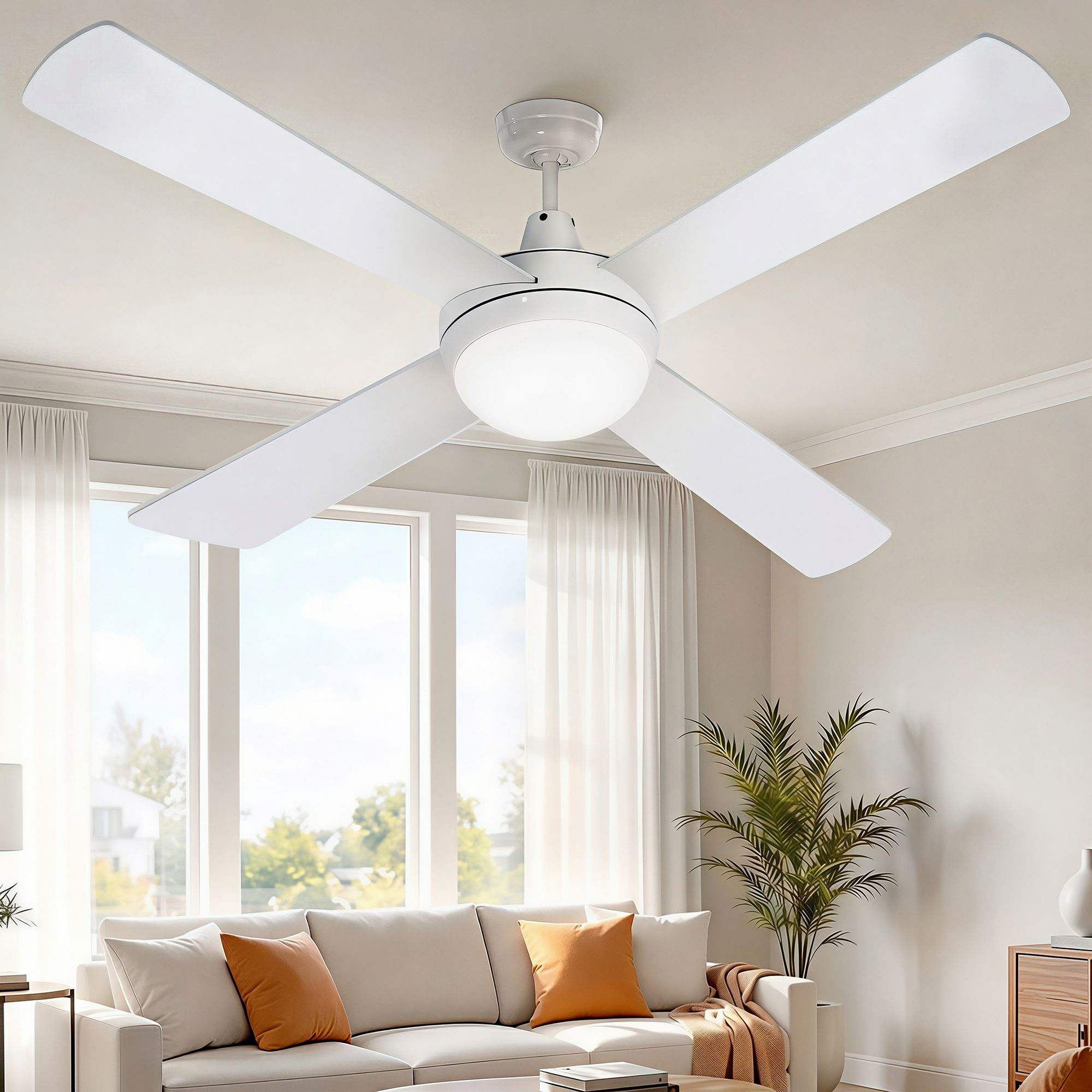 Ventilador de techo Devanti de 52'' con motor de CA, luz y control remoto, color blanco