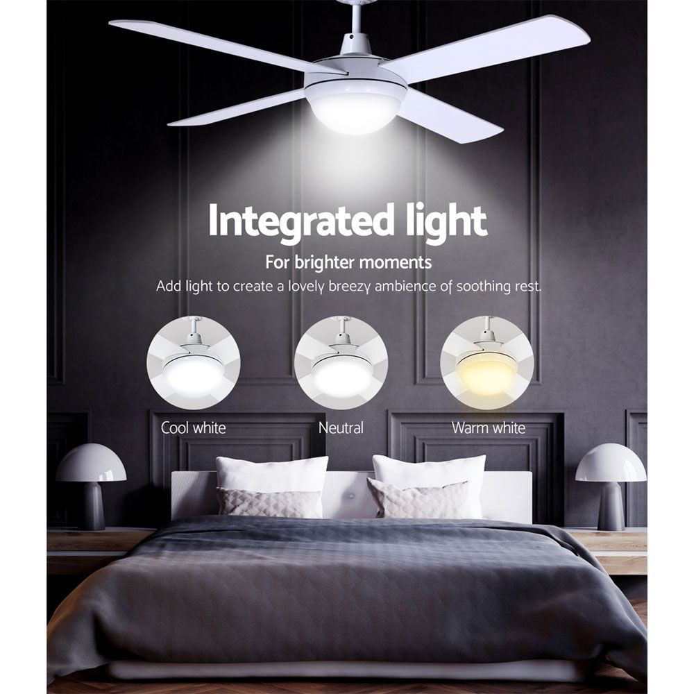Ventilador de techo Devanti de 52'' con motor de CA, luz y control remoto, color blanco