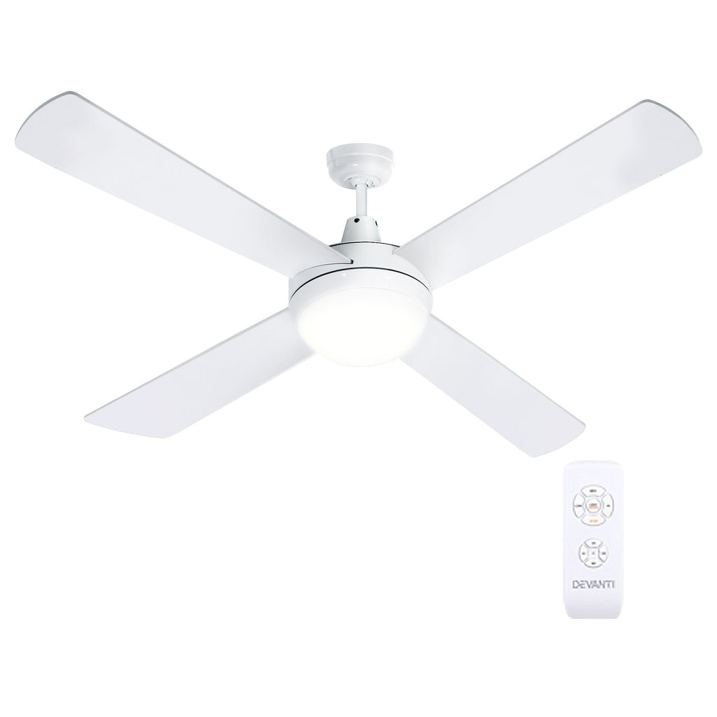 Ventilador de techo Devanti de 52'' con motor de CA, luz y control remoto, color blanco