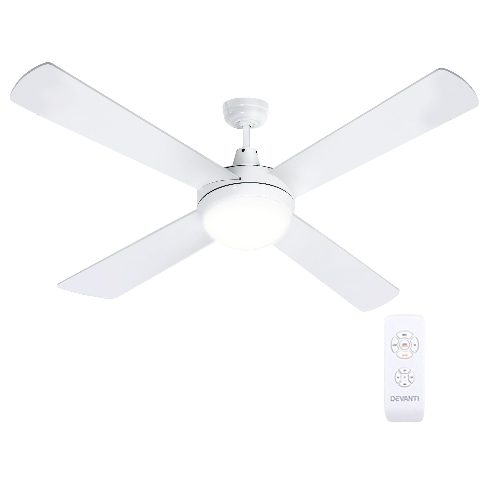 Ventilador de techo Devanti de 52'' con motor de CA, luz y control remoto, color blanco