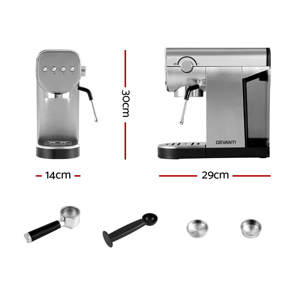 Devanti 20 Bar Coffee Machine Espresso Cafe Maker