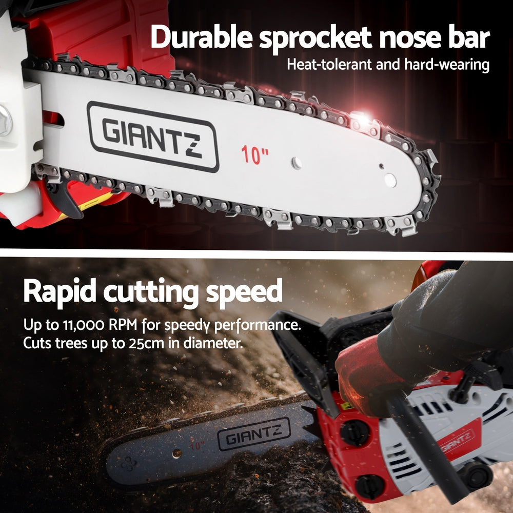 Giantz 25cc 汽油链锯 10 英寸杆 E-Start 树木修剪链锯