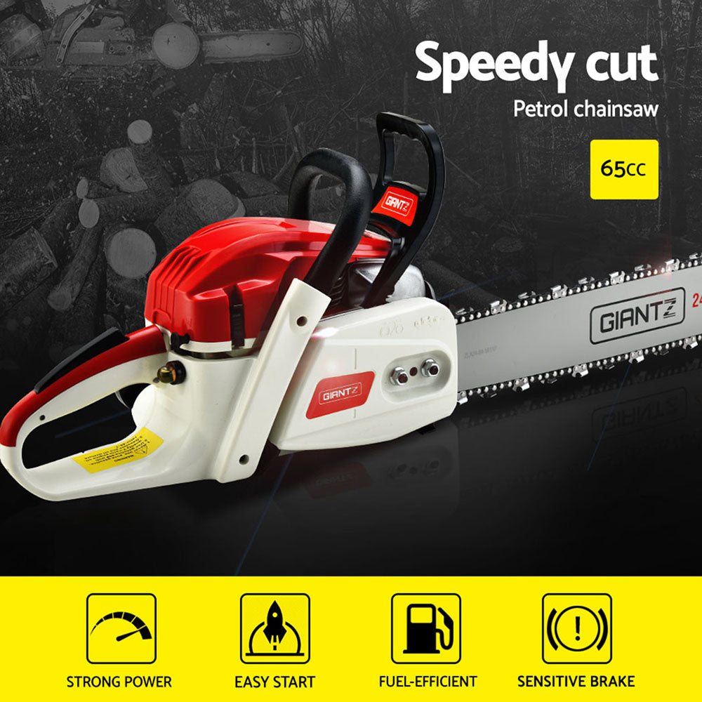Giantz 65cc Petrol Chainsaw 24 Inch Bar Chain Saw Tree Pruner 2 Stroke E-Start