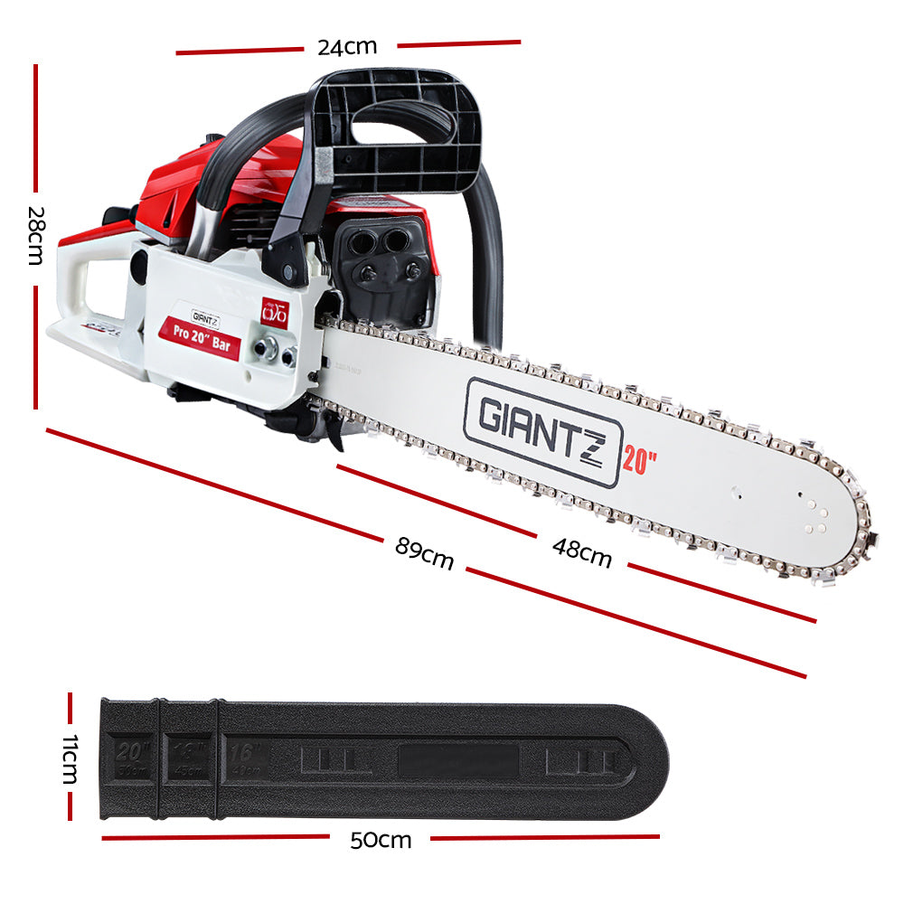Giantz 电锯汽油 52CC 20 英寸杆商用 E-Start 修枝链锯白色,Giantz 电锯汽油 52CC 20 英寸杆商用 E-Start 修枝链锯白色