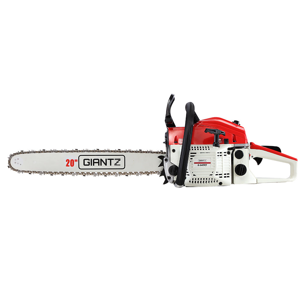 Giantz 电锯汽油 52CC 20 英寸杆商用 E-Start 修枝链锯白色,Giantz 电锯汽油 52CC 20 英寸杆商用 E-Start 修枝链锯白色