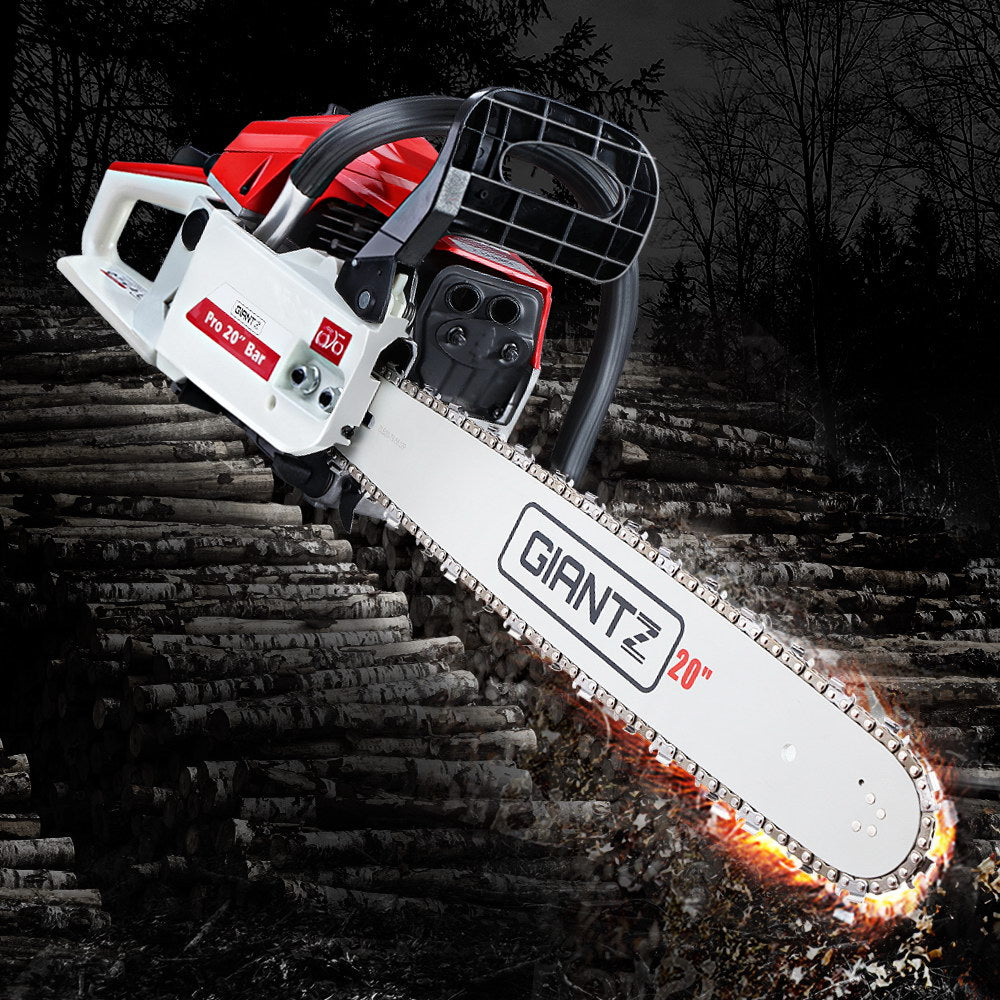 Giantz 电锯汽油 52CC 20 英寸杆商用 E-Start 修枝链锯白色,Giantz 电锯汽油 52CC 20 英寸杆商用 E-Start 修枝链锯白色