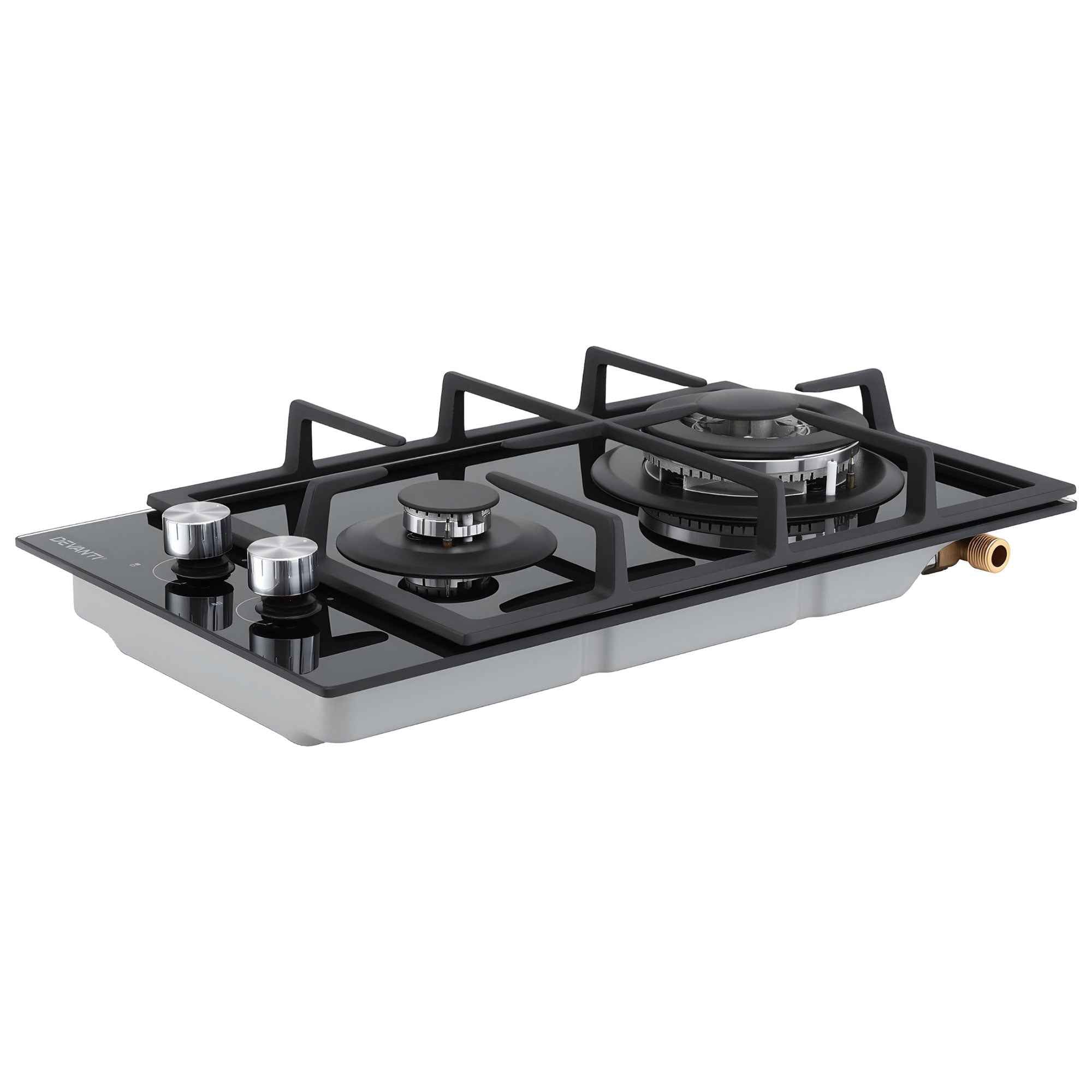Devanti Gas Cooktop 30cm 2 Burner Built-in Stove Glass Cook Top NG LPG Wok Burner