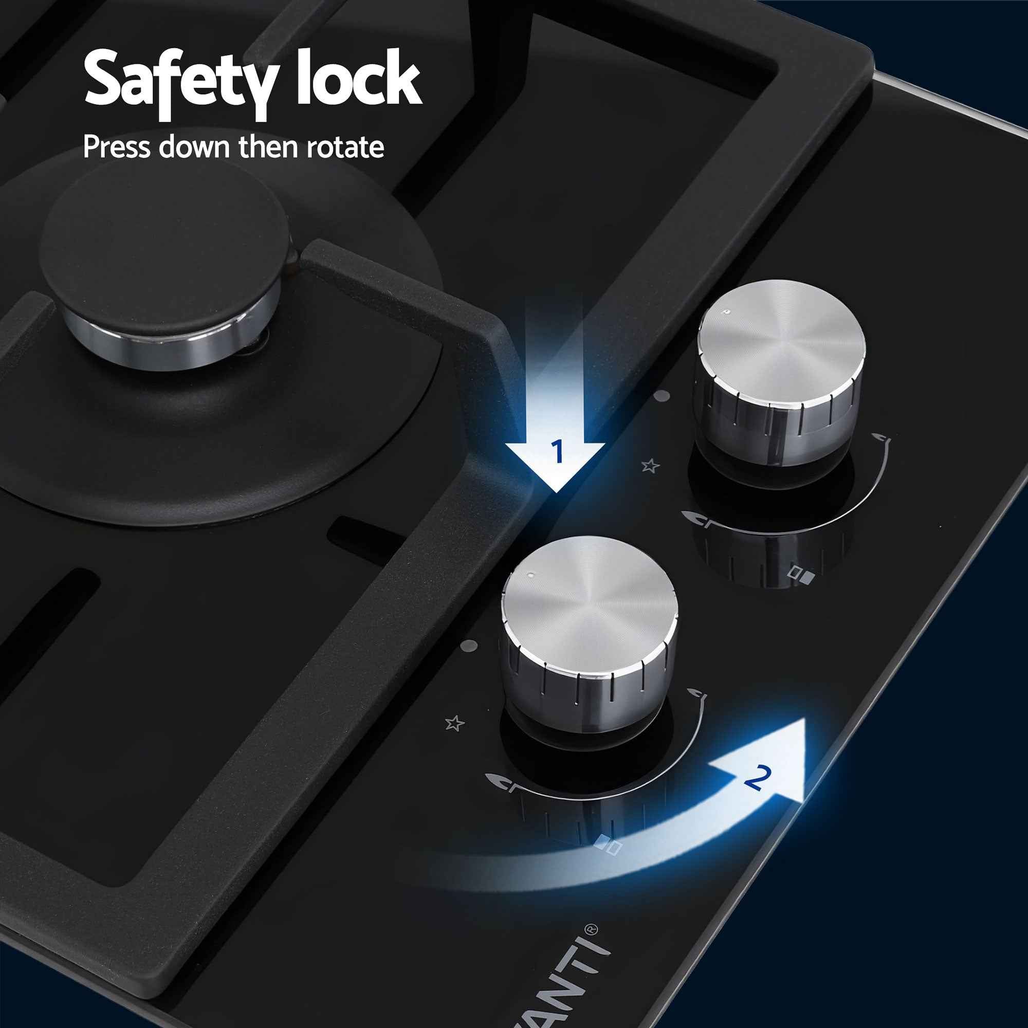 Devanti Gas Cooktop 30cm 2 Burner Built-in Stove Glass Cook Top NG LPG Wok Burner